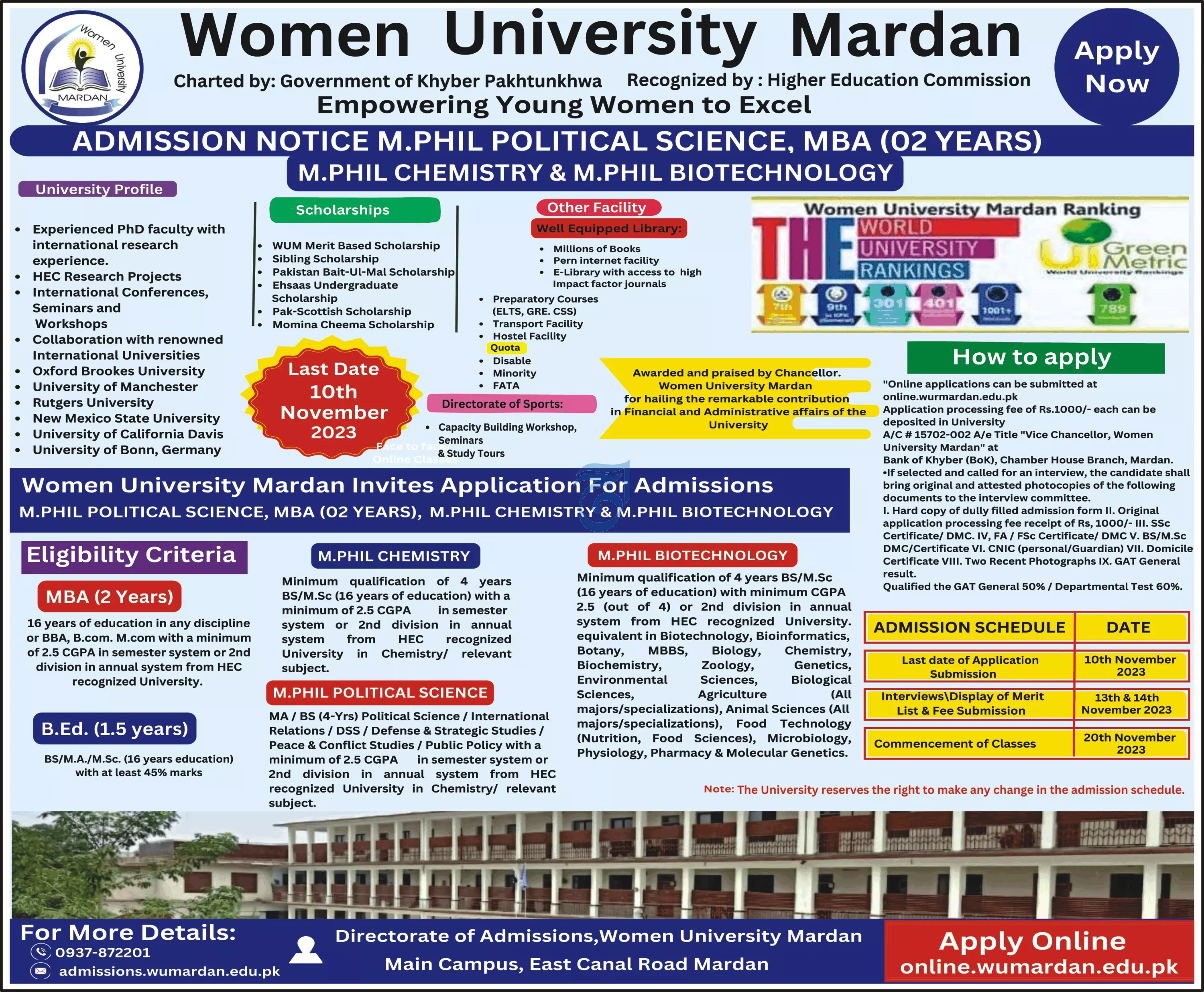 Women University Mardan Khyber Pakhunkwa Admissions – Women University Mardan Kpk Admissions 2023 — original advertisement