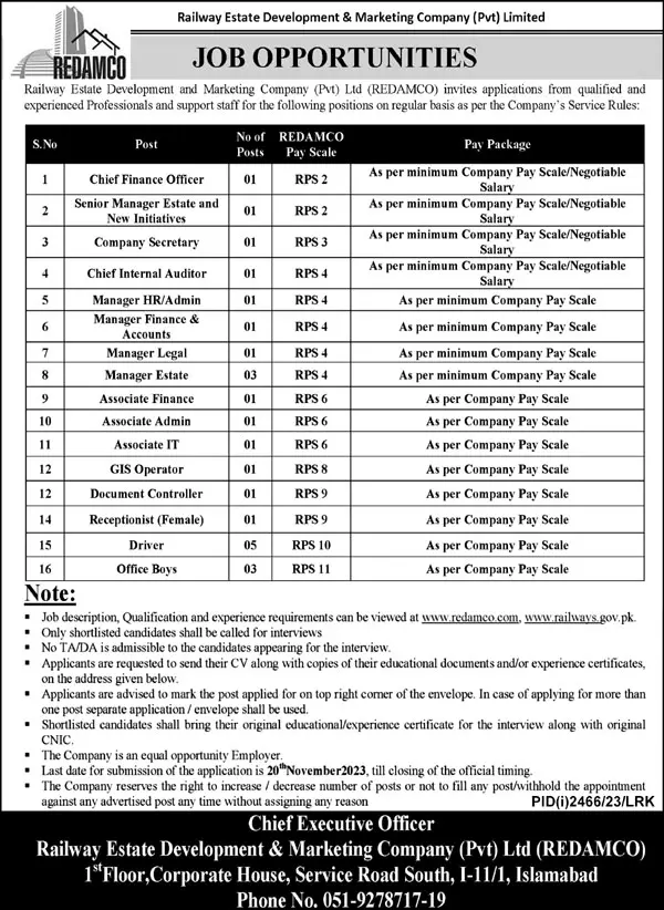 Railway Estate Development & Marketing Company Pvt Ltd Jobs – Private Company Jobs 2023 — original advertisement
