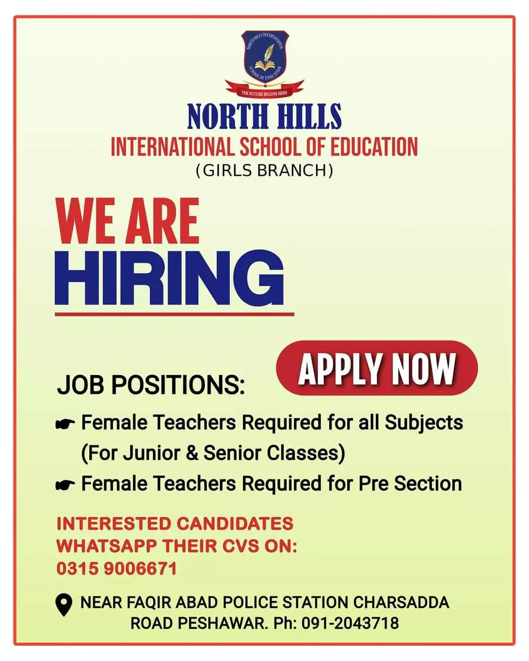 International School of Education Girls Branch Peshawar Jobs Jobs 2023 — original advertisement