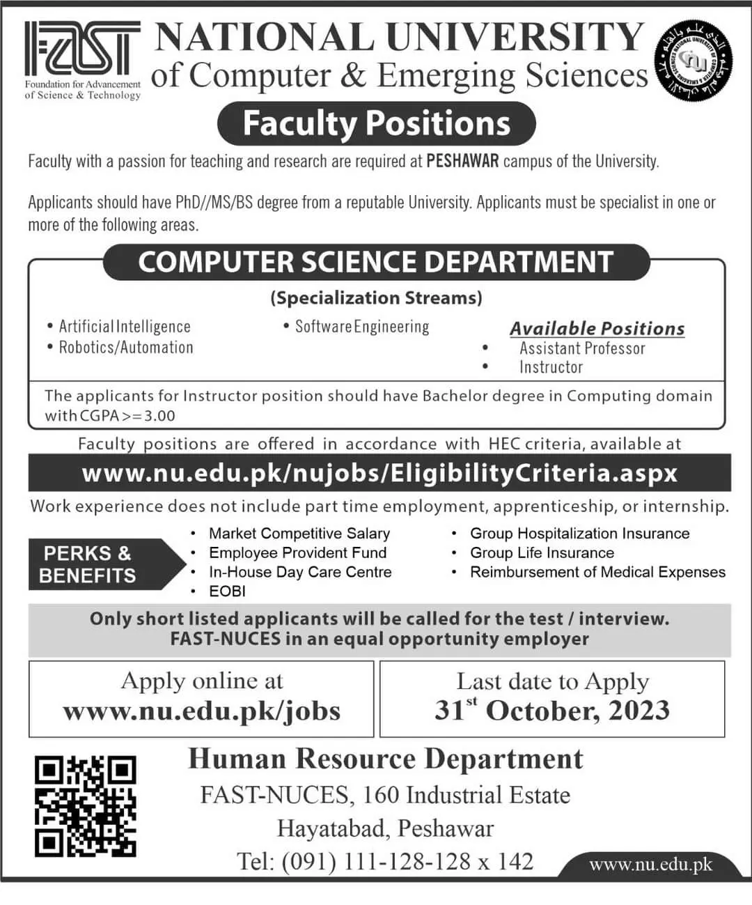 National University of Computer and Emerging Sciences Jobs – FAST - National University of Computer & Emerging Sciences Jobs 2023 — original advertisement