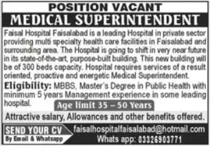 Faisal Hospital Faisalabad Punjab Jobs 2023 Jobs 2023 — original advertisement