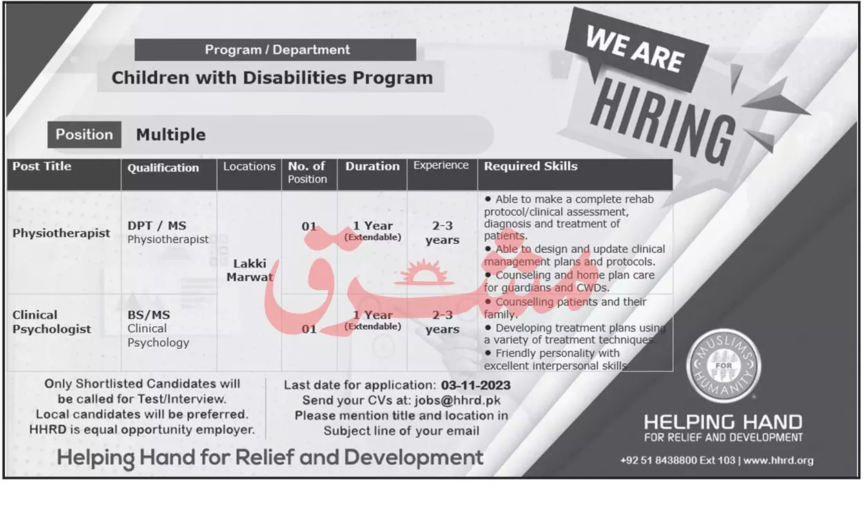 Helping Hand For Relief And Development HHRD Islamabad Jobs Jobs 2023 — original advertisement
