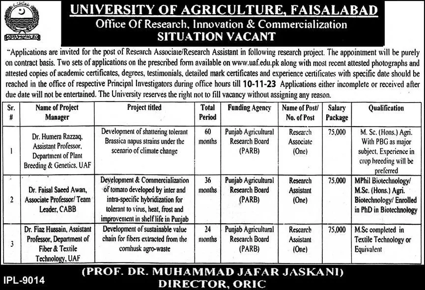 University Of Agriculture Faisalabad Punjab Jobs 2023 Jobs 2023 — original advertisement