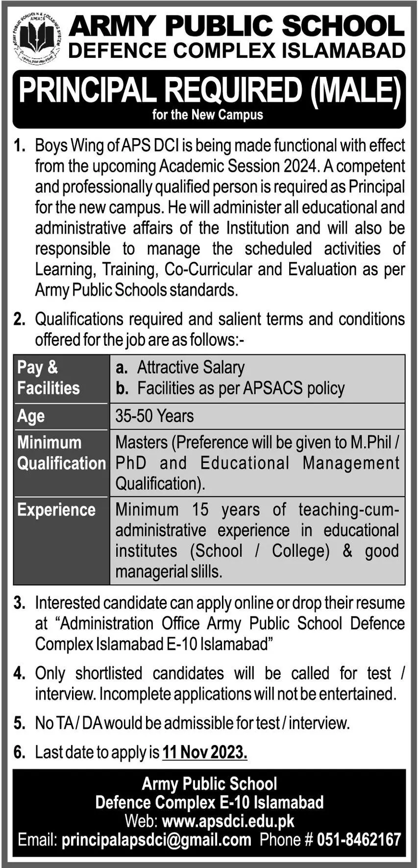 Army Public School DCI Islamabad Jobs 2023 – Army Public School & College Paksitan Jobs 2023 — original advertisement