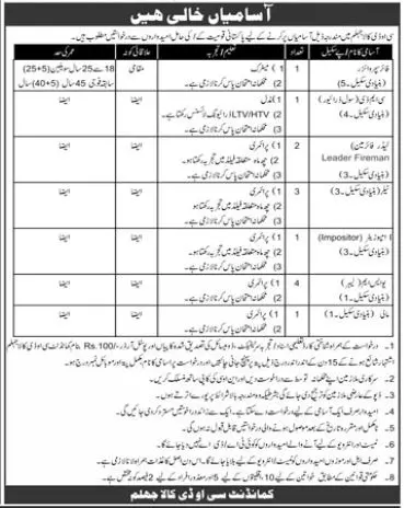 Central Ordnance Depot COD Jhelum Jobs 2023 Jobs 2023 — original advertisement