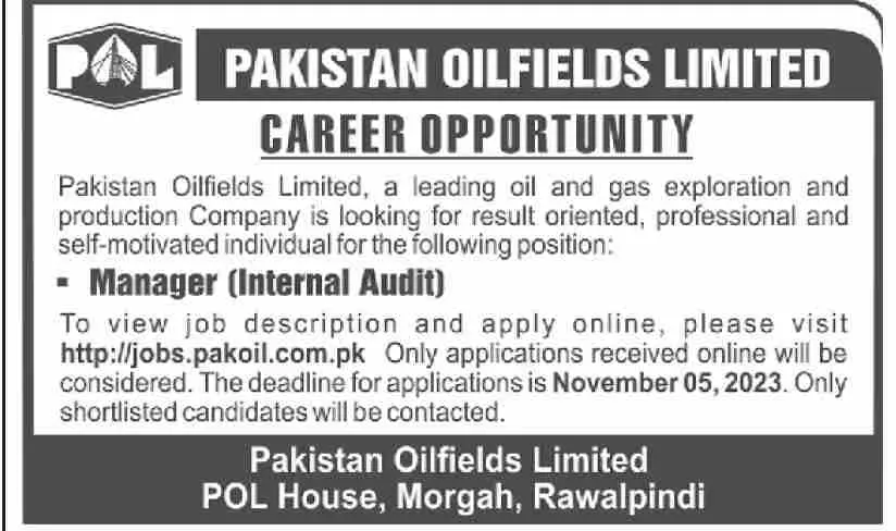 Pakistan Oilfields Limited Jobs 2023 Jobs 2023 — original advertisement