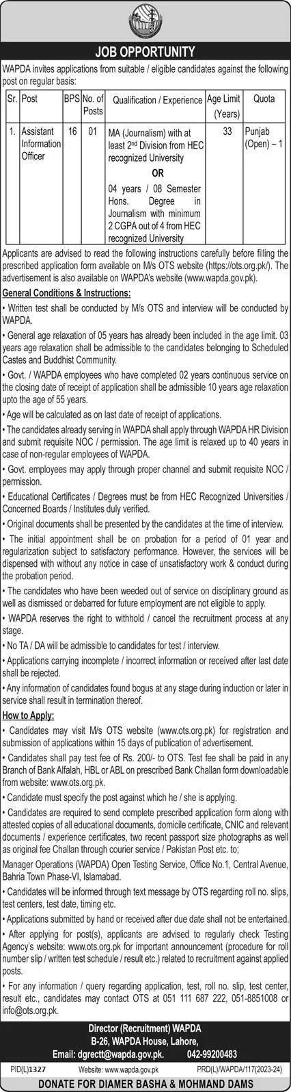 Water And Power Development Authority WAPDA Jobs 2023 Jobs 2023 — original advertisement