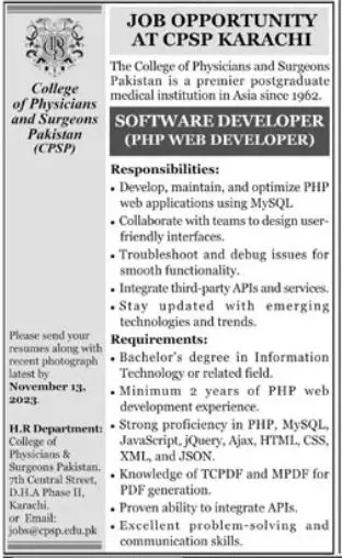 College Of Physicians And Surgeons Jobs 2023 – College of Physicians and Surgeons Pakistan Jobs 2023 — original advertisement