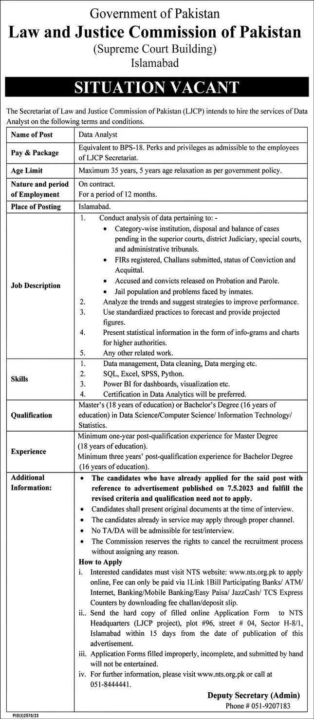 Law and Justice Commissions of Pakistan Islamabad Jobs – Law and Justice Commission of Pakistan Jobs 2023 — original advertisement