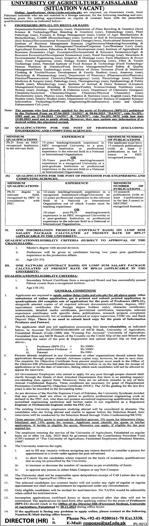 University of Agriculture Faislabad Jobs 2023 – University of Agriculture Faisalabad Jobs 2023 — original advertisement