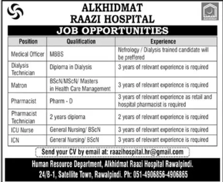 Alkhidmat Raazi Hospital Islamabad Jobs 2023 Jobs 2023 — original advertisement