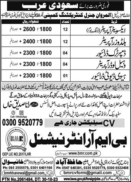 Excavator Operator And Driver Jobs In Saudi Arabia 2023 – BMR International Jobs 2023 — original advertisement