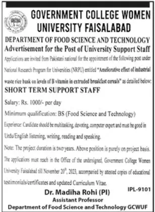 Govt College Women University Faisalabad GCWUF Jobs 2023 – Government College University Faisalabad Jobs 2023 — original advertisement