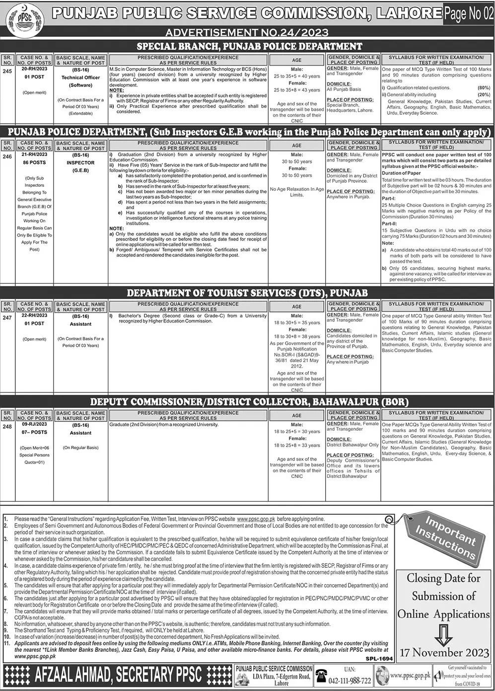 Punjab Public Service Commission PPSC Lahore Jobs 24/2023 – Punjab Public Service Commission Lahore Jobs 2023 — original advertisement