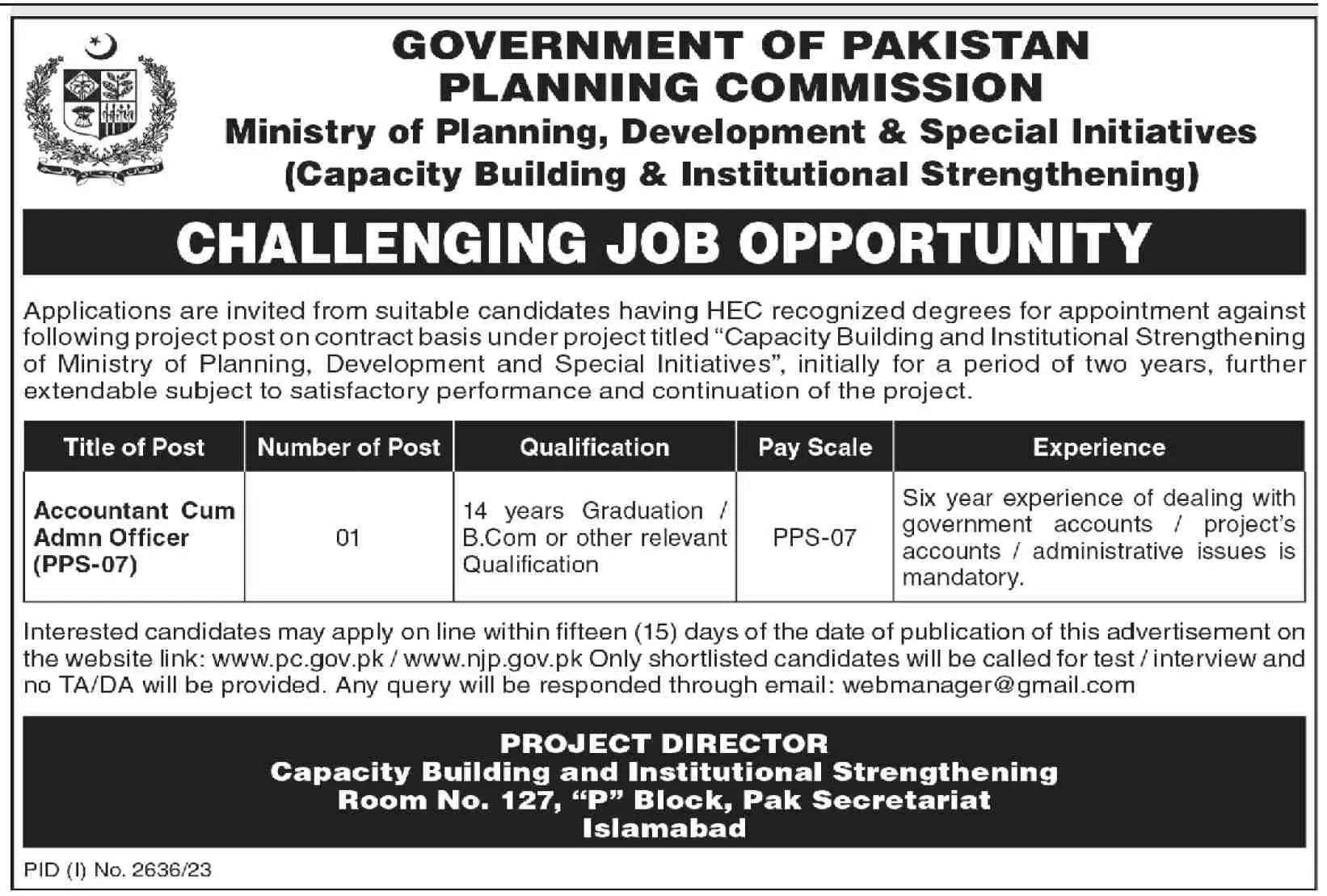 Ministry of Planning Development and Special Initiative Jobs – Ministry of Planning Development & Special Initiatives Islamabad Jobs 2023 — original advertisement
