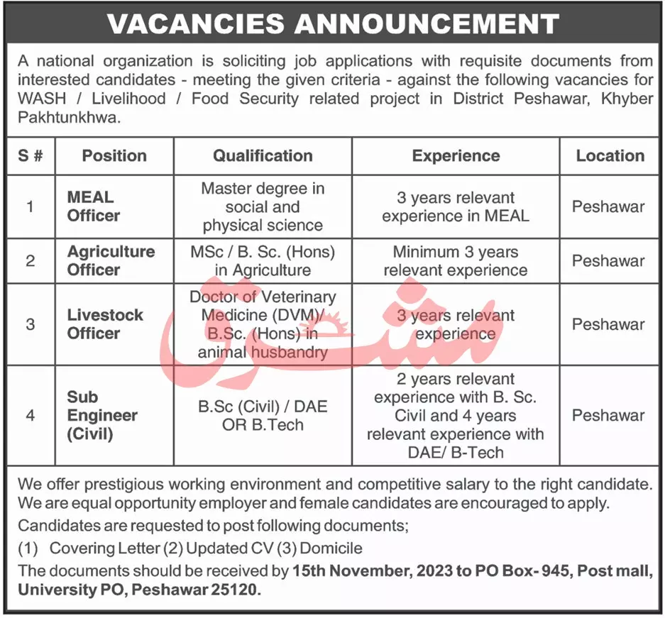 National Organization Peshawar Jobs 2023 – Public Sector Organization Jobs 2023 — original advertisement