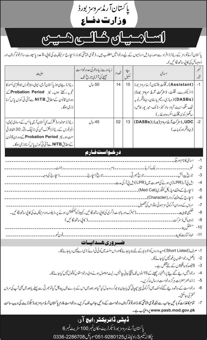 Pakistan Armed Services Board Secretariat Rawalpindi Jobs – Pakistan Army Jobs 2023 — original advertisement