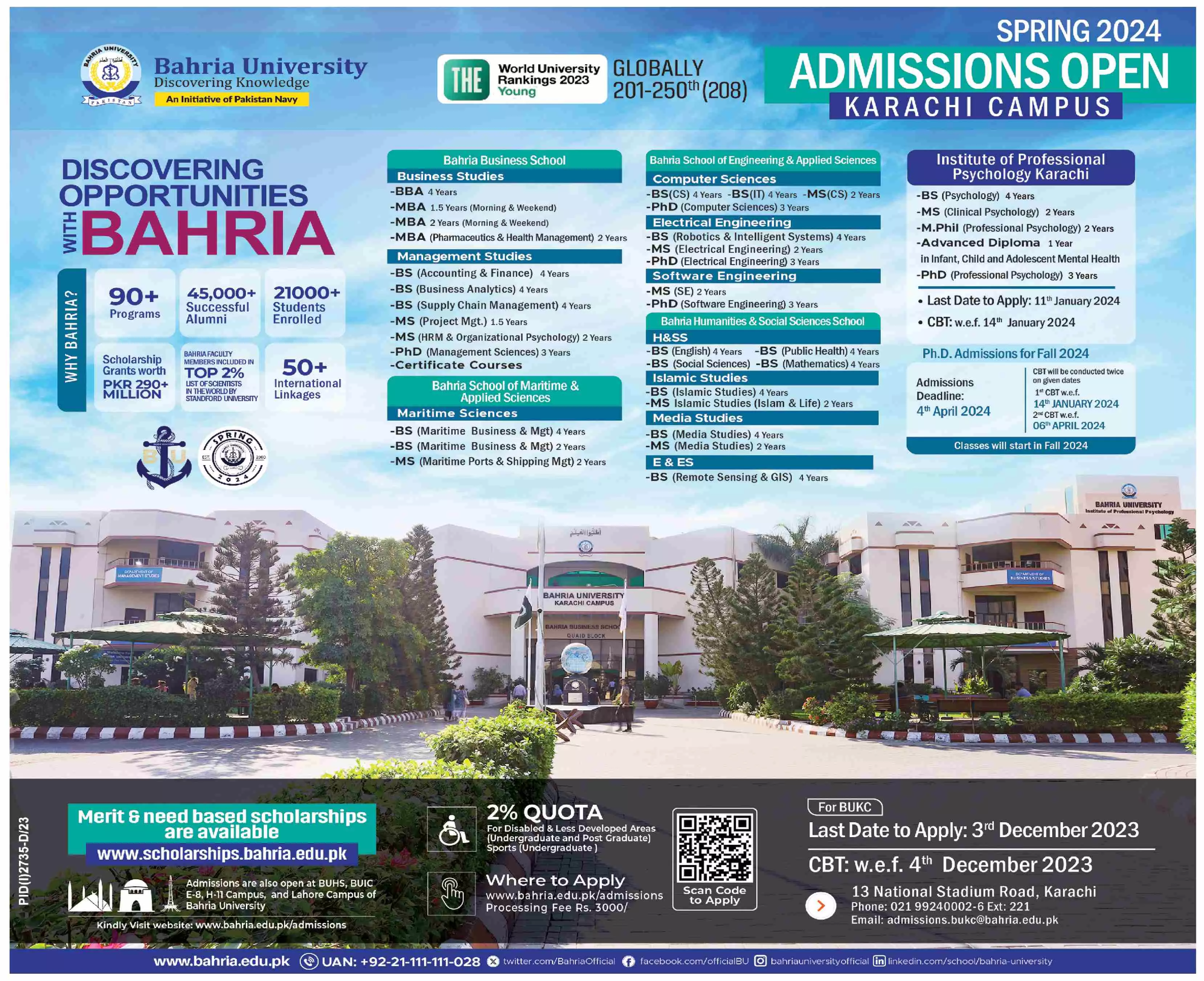Bahria University karachi Campus Admissions 2024 Admissions 2023 — original advertisement