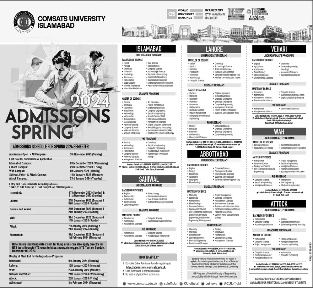 Comsats University Islamabad Admissions 2024 Admissions 2023 — original advertisement