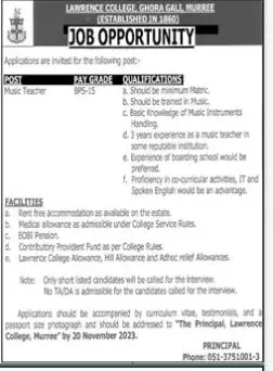 Lawrence College Ghora Gali Murree Punjab Jobs 2023 Jobs 2023 — original advertisement