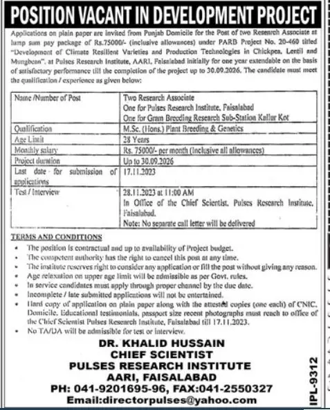 Pulses Research Institute Faislabad Jobs 2023 – Pulses Research Institute Faisalabad Jobs 2023 — original advertisement
