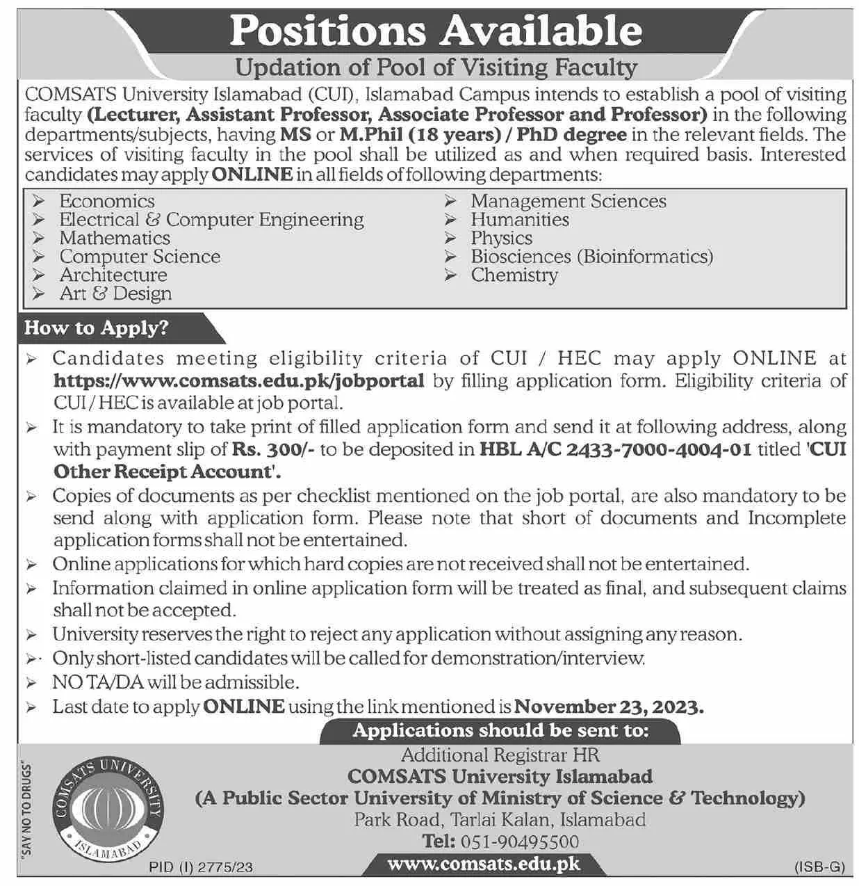 Comsats University Islamabad Jobs 2023 Jobs 2023 — original advertisement