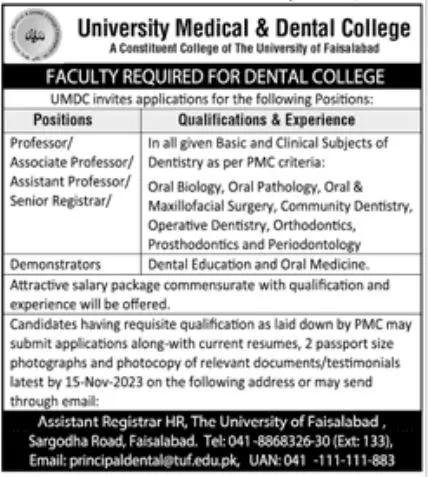 University Medical And Dental College Fiaslabad Jobs 2023 – University medical & Dental College Jobs 2023 — original advertisement