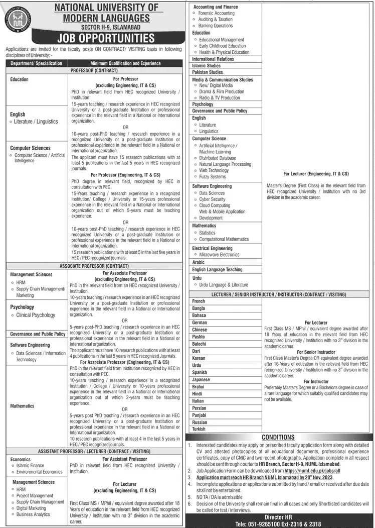 National University of Modern Languages Islamabad Jobs 2023 Jobs 2023 — original advertisement
