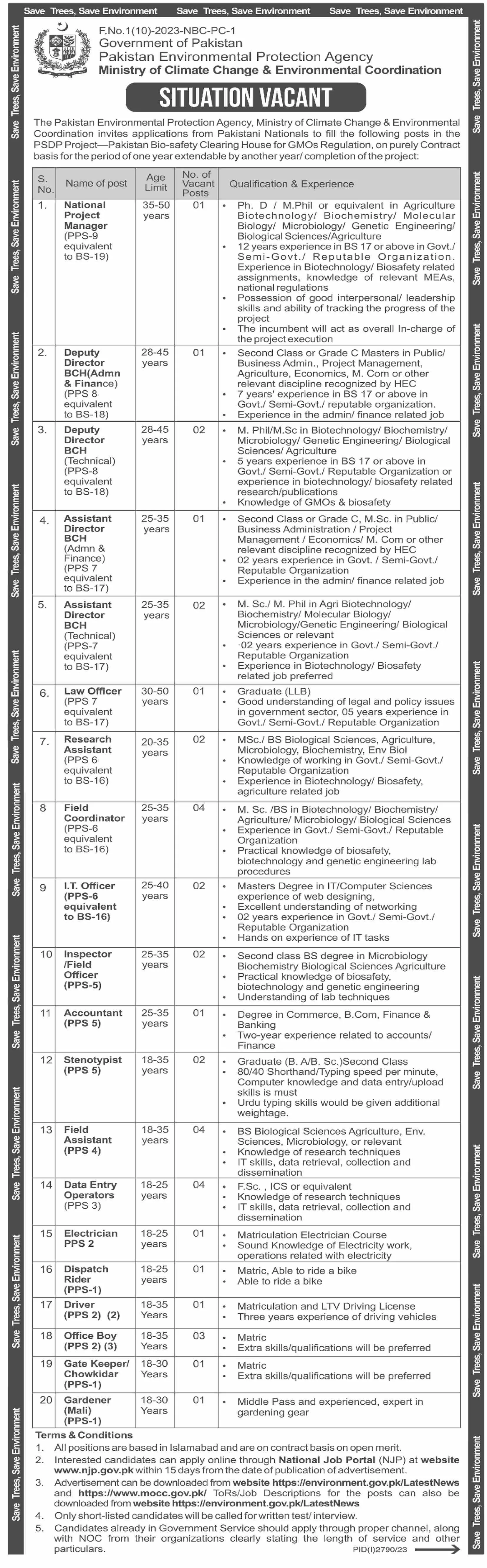 Ministry of Climate Change & Enviromental Coordination Jobs Jobs 2023 — original advertisement