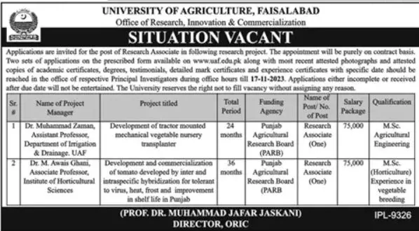 University Of Agriculture Faisalabad Jobs 2023 Jobs 2023 — original advertisement