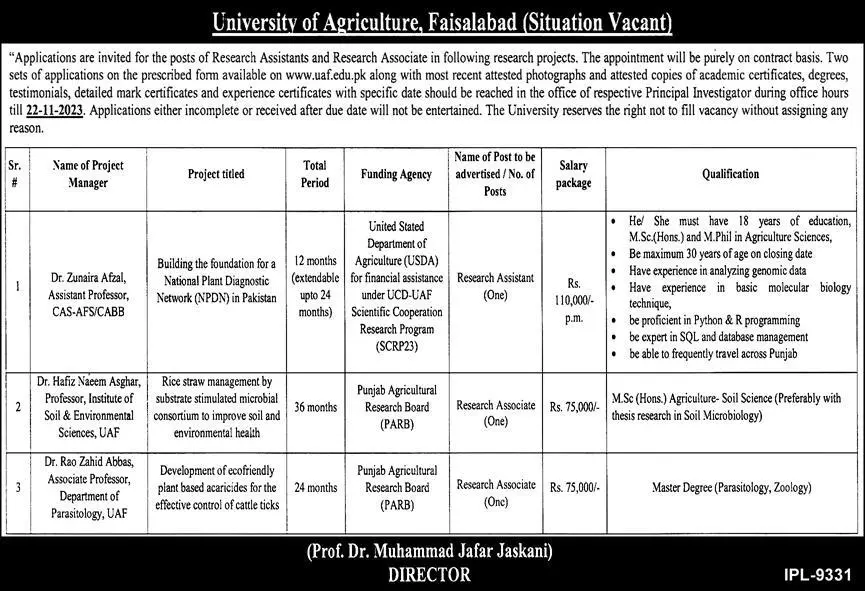 University Of Agriculture Faisalabad UAF Jobs 2023 Jobs 2023 — original advertisement