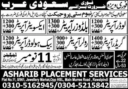 Roller Operator & Loader Operator Jobs 2023 In Saudi Arabia – Asharib Placement Services Jobs 2023 — original advertisement