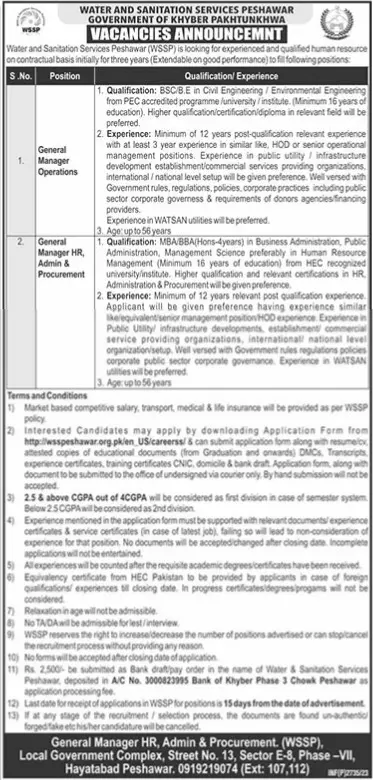 Water & Sanitation Services Peshawar Jobs 2023 – Irrigation Department KPK Jobs 2023 — original advertisement
