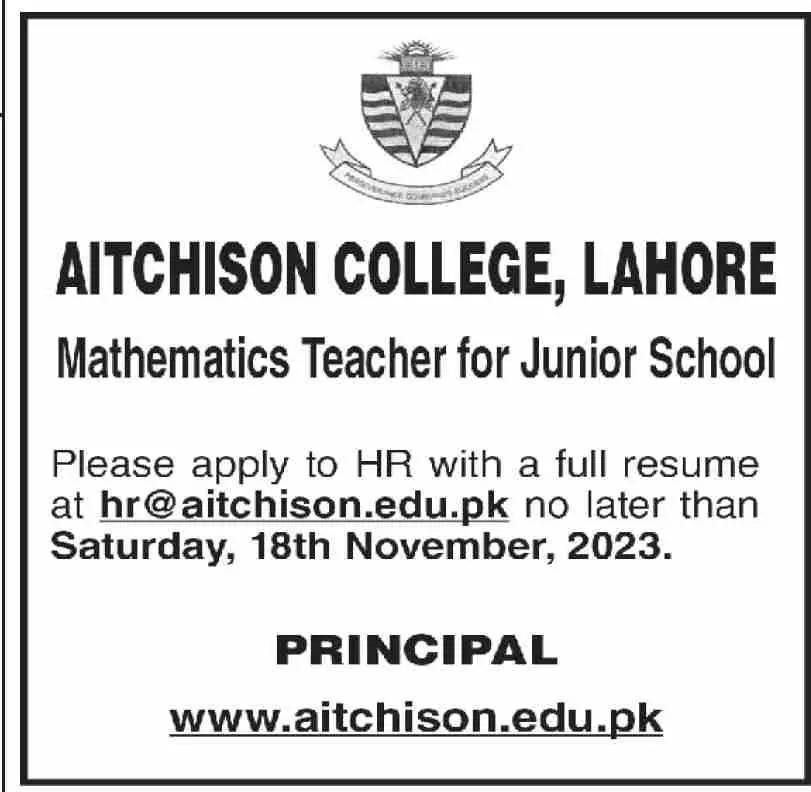 Aitchison College Lahore Punjab Job 2023 Jobs 2023 — original advertisement