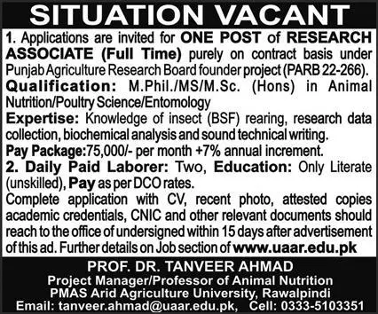 PMAS Arid Agriculture University Rawalpindi Jobs 2023 – Pir Mehr Ali Shah Arid Agriculture University Rawalpinid Jobs 2023 — original advertisement