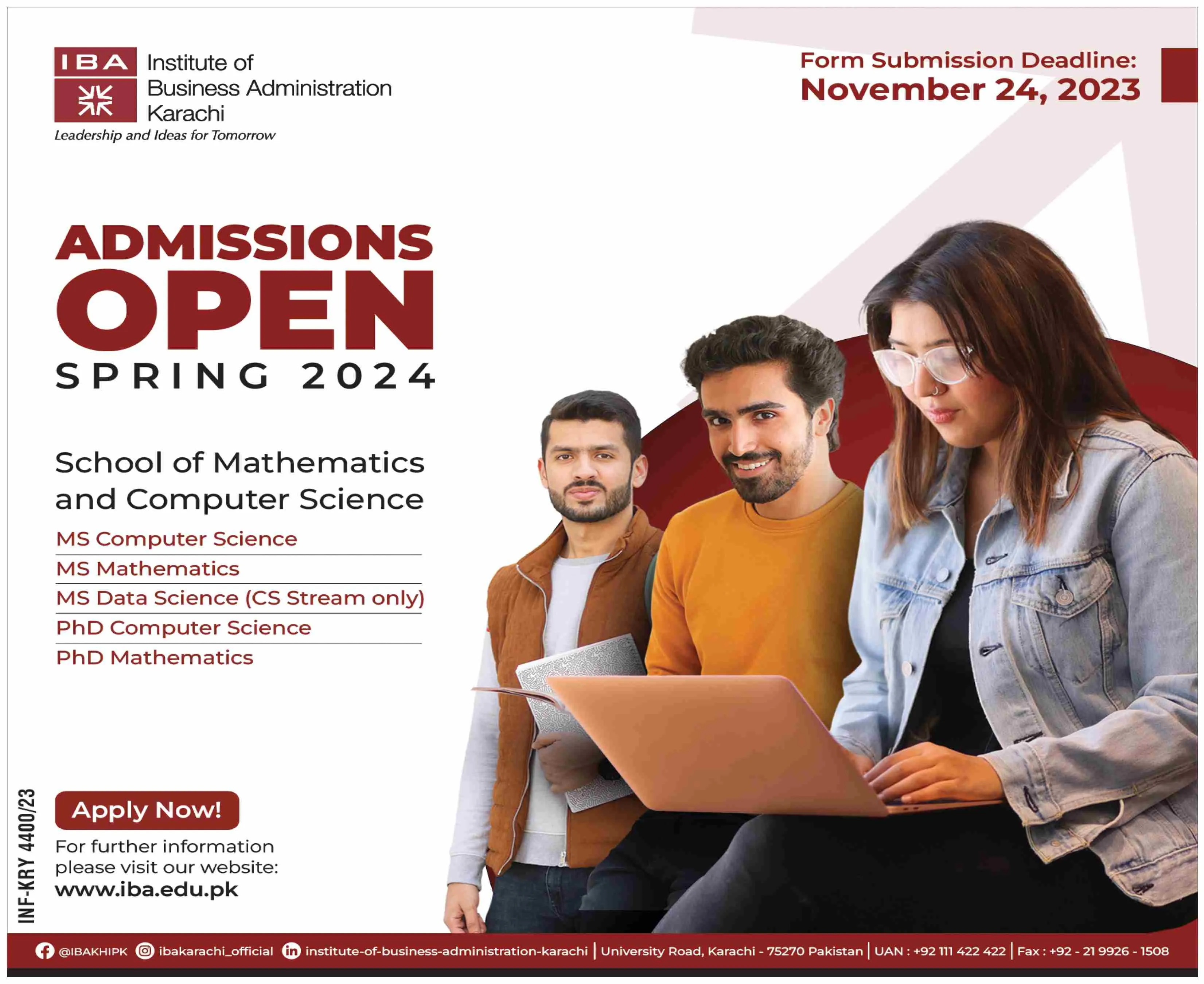 Institute of Biusiness Adminstration Iba Karachi Admissions Admissions 2023 — original advertisement