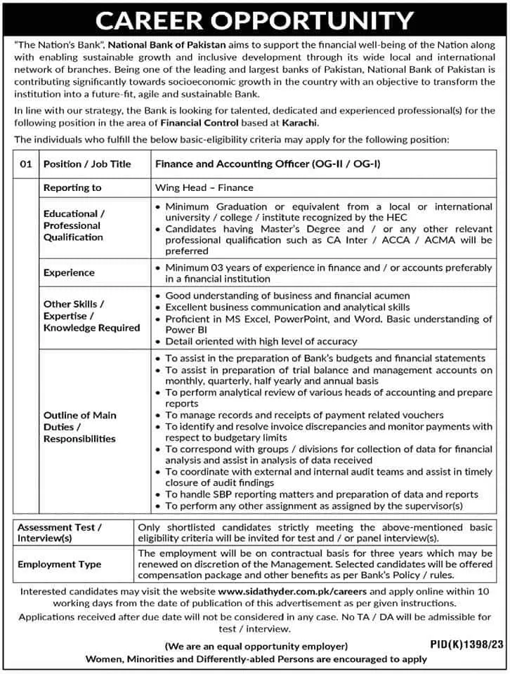National Bank Of Pakistan NBP Karachi Jobs 2023 Jobs 2023 — original advertisement