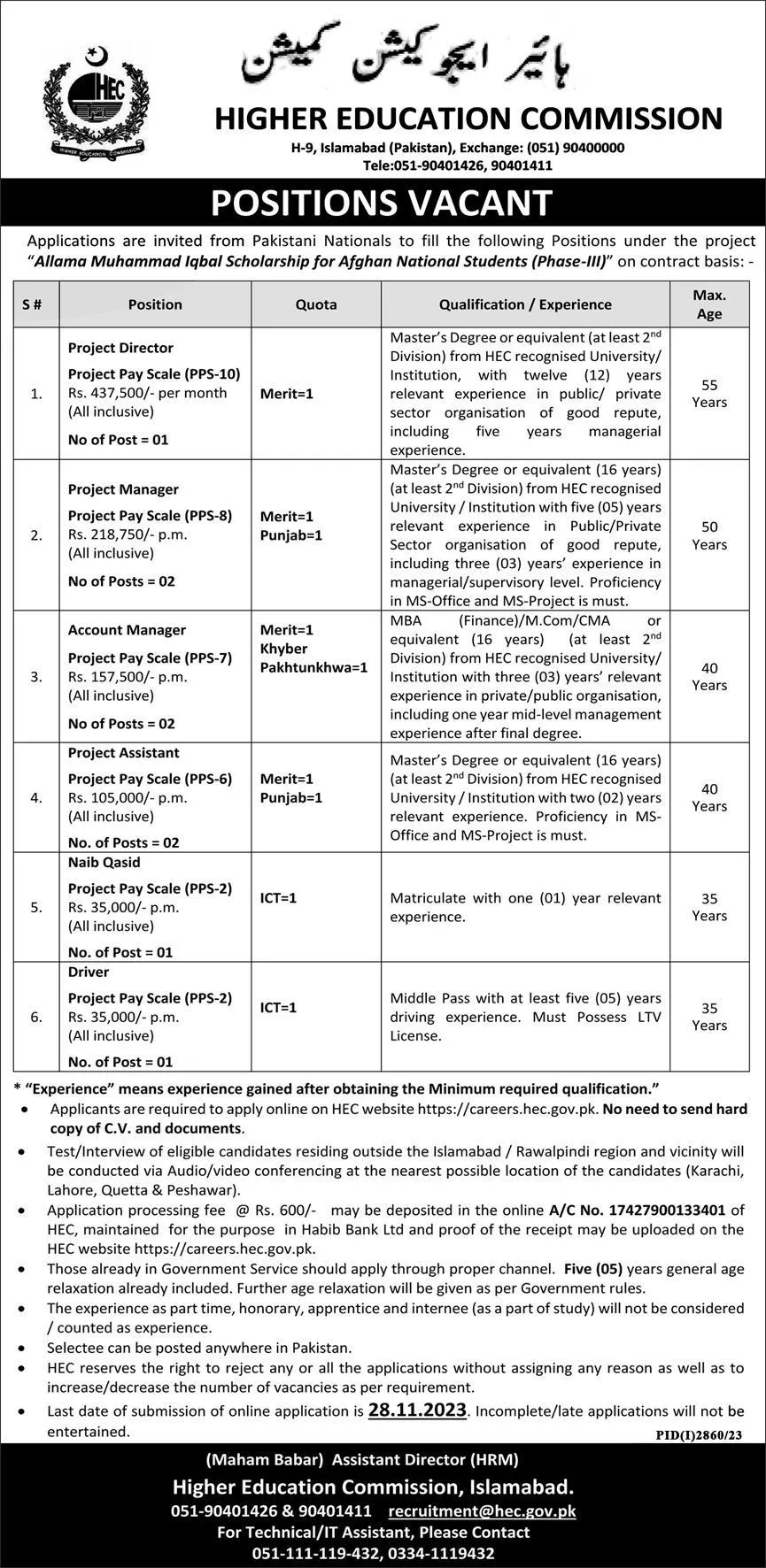 Higher Education Commission HEC Jobs 2023 – Higher Education Commission Islamabad Jobs 2023 — original advertisement