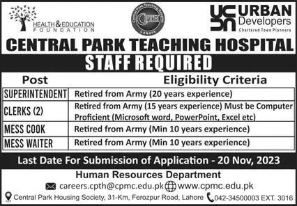 Central Park Teaching Hospital  Lahore Jobs 2023 – Central Park Medical College & Teaching Hospital Jobs 2023 — original advertisement