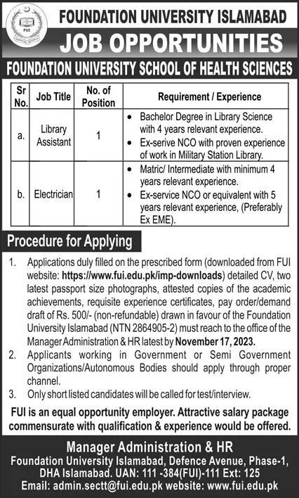 Foundation University Islamabad Jobs 2023 Jobs 2023 — original advertisement