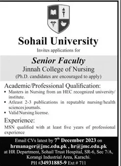 Sohail University Karachi Jobs 2023 Jobs 2023 — original advertisement