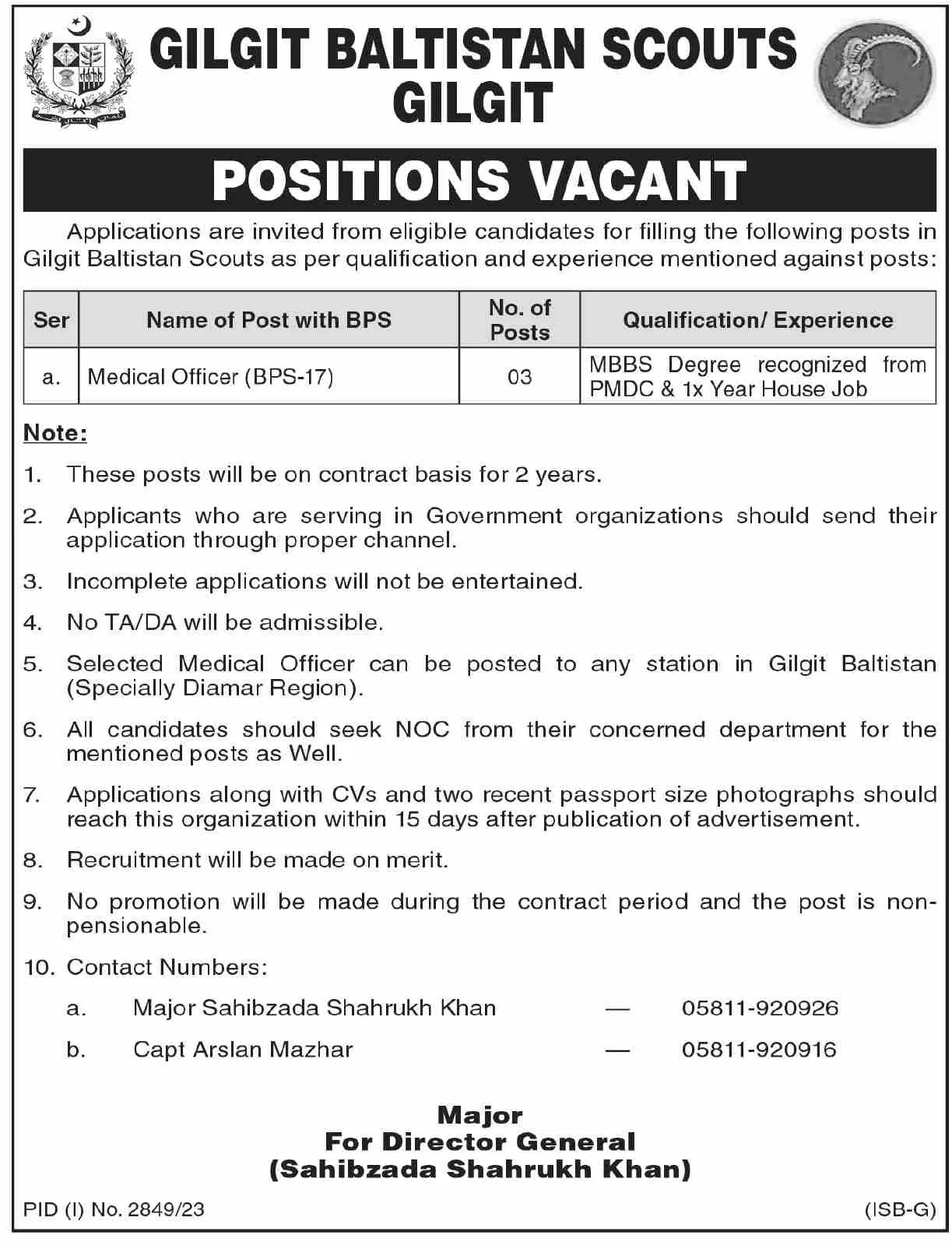 Gilgit Baltistan Scouts Gilgit Jobs 2023 Jobs 2023 — original advertisement