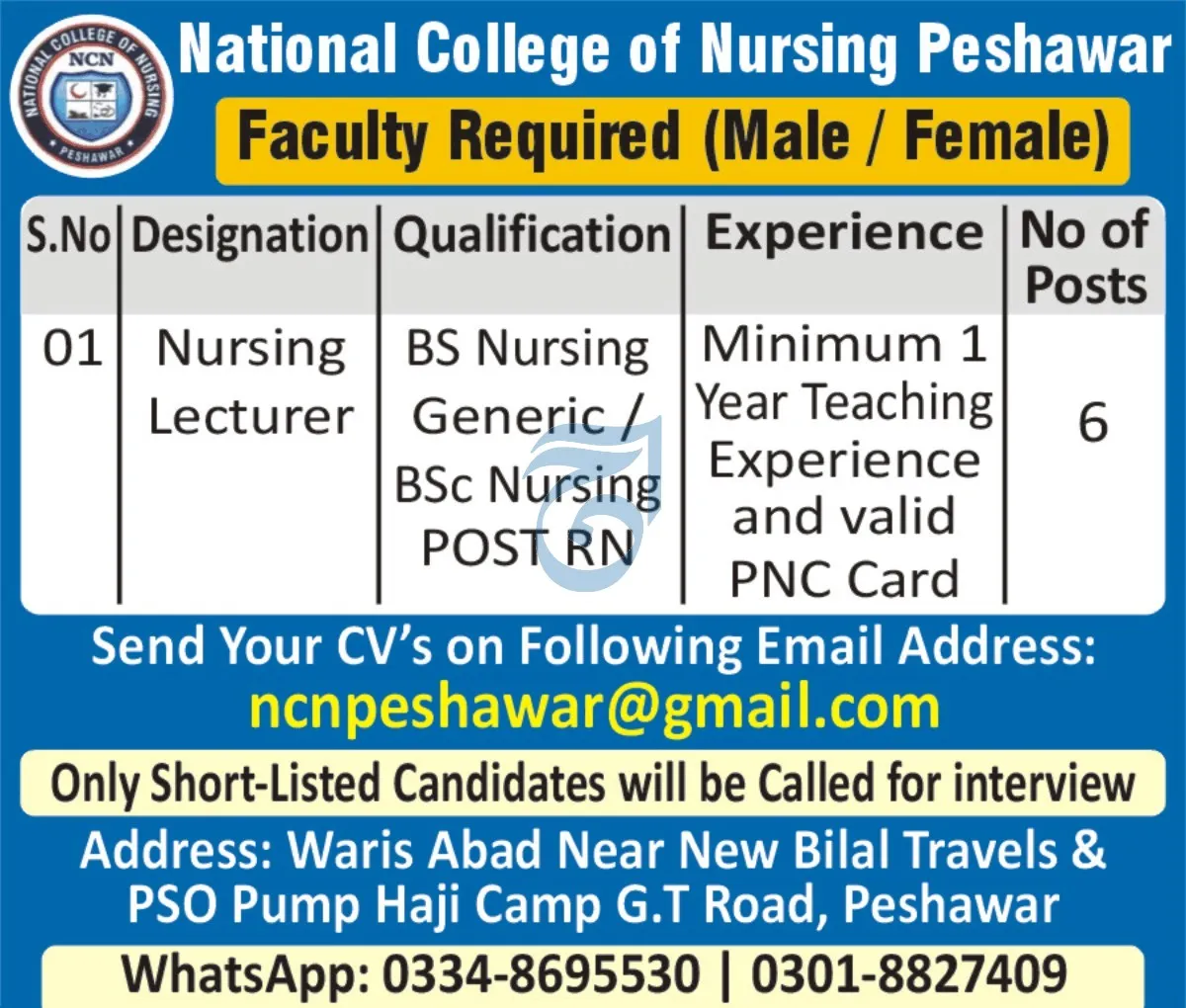 National College Of Nursing Peshawar Jobs 2023 – National College of Nursing (NCN) Jobs 2023 — original advertisement
