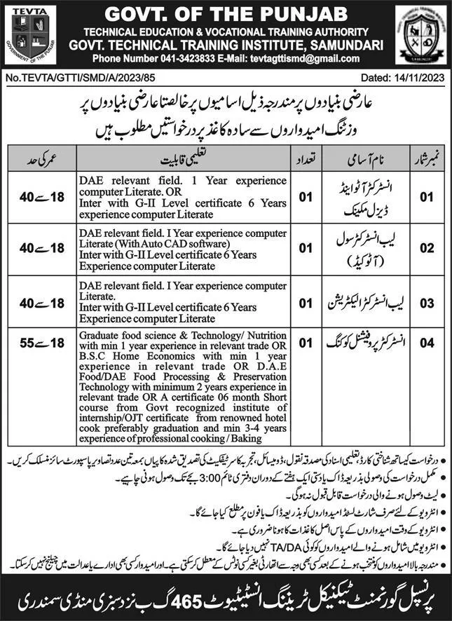 Technical Education & Vocational Training Authority Job 2023 – Technical Education & Vocational Training Authority TEVTA Punjab Jobs 2023 — original advertisement