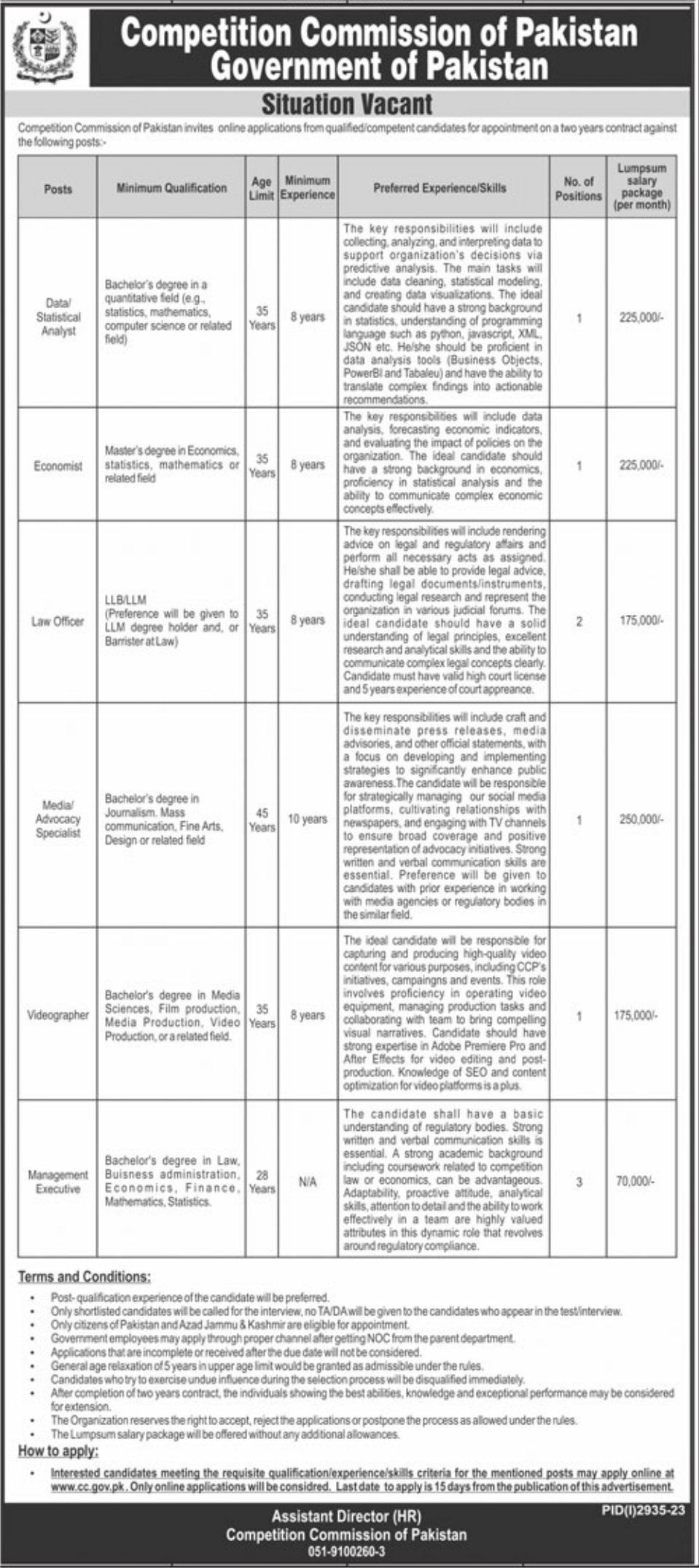 Competition Commission of Pakistan Islamabad Jobs 2023 Jobs 2023 — original advertisement
