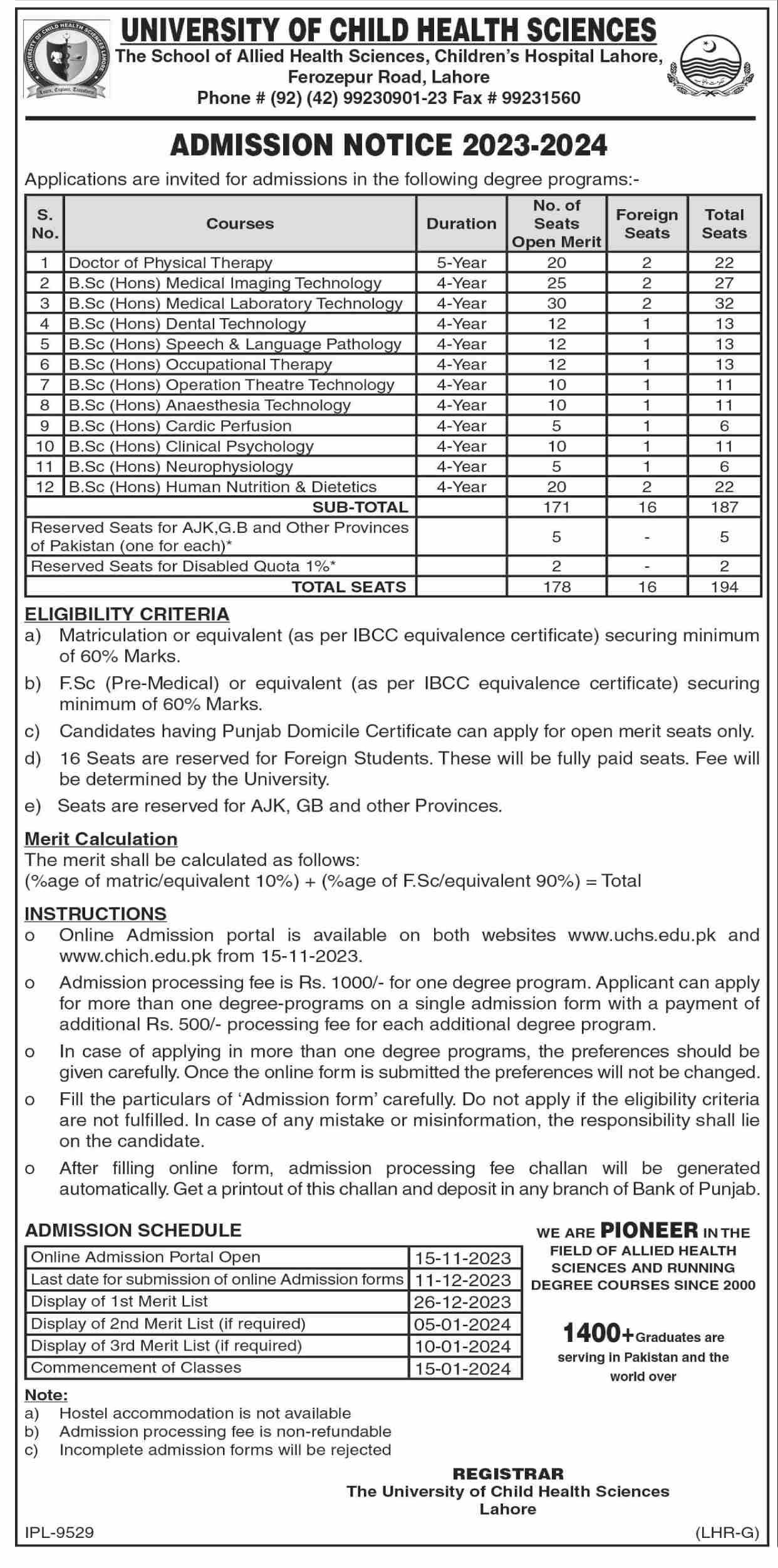University of Child Health Sciences Lahore Admissions 2023 – University of Child Health Sciences, Lahore Admissions 2023 — original advertisement