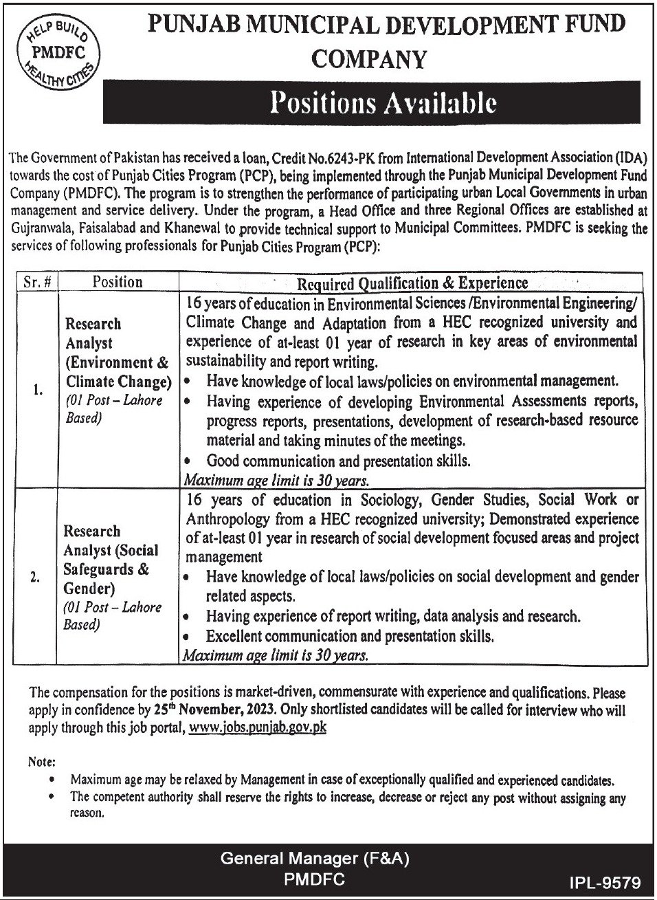 Punjab Municipal Development Fund Company PMDFC Jobs 2023 Jobs 2023 — original advertisement