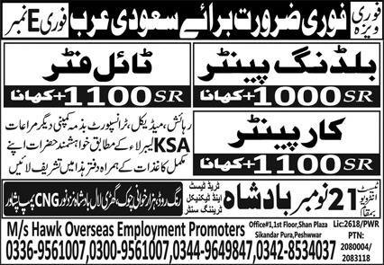 Tiling Fitter & Building Painter Jobs 2023 In Saudi Arabia – BTTC Badshah Overseas Employment Promoters Jobs 2023 — original advertisement