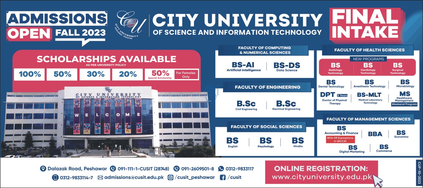 City University of Science and Information Admissions 2023 – City University of Science and Information Technology Peshawar Admissions 2023 — original advertisement