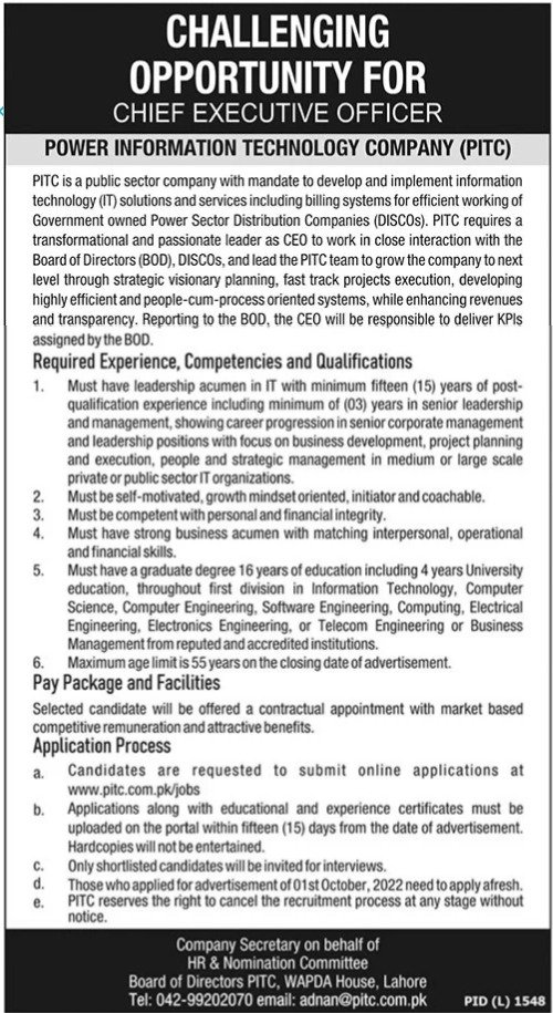 Power Information Technology Company CEO Jobs 2023 – Private Company Jobs 2023 — original advertisement
